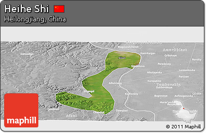 Satellite Panoramic Map of Heihe Shi, lighten, desaturated