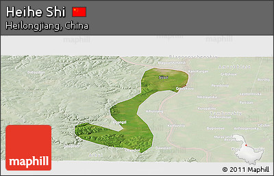 Satellite Panoramic Map of Heihe Shi, lighten
