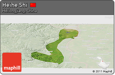 Satellite Panoramic Map of Heihe Shi, lighten