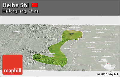 Satellite Panoramic Map of Heihe Shi, lighten, semi-desaturated