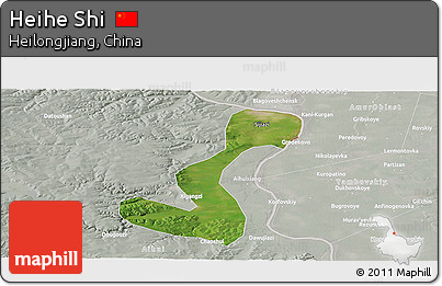 Satellite Panoramic Map of Heihe Shi, lighten, semi-desaturated