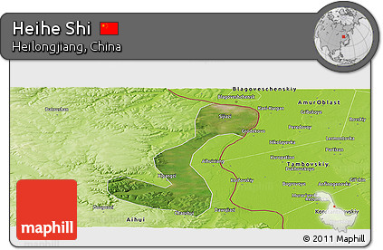 Satellite Panoramic Map of Heihe Shi, physical outside