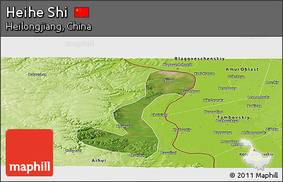 Satellite Panoramic Map of Heihe Shi, physical outside