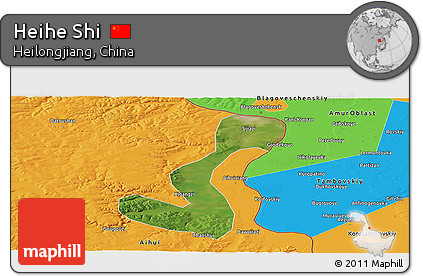 Satellite Panoramic Map of Heihe Shi, political outside
