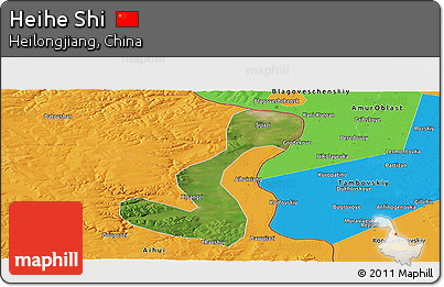 Satellite Panoramic Map of Heihe Shi, political outside