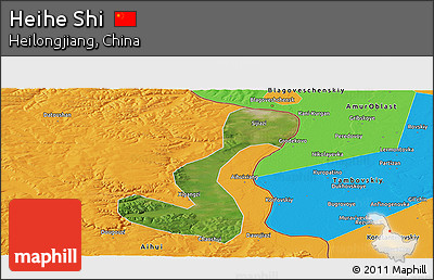 Satellite Panoramic Map of Heihe Shi, political outside