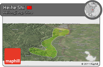 Satellite Panoramic Map of Heihe Shi, semi-desaturated