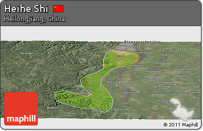 Satellite Panoramic Map of Heihe Shi, semi-desaturated