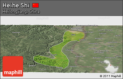Satellite Panoramic Map of Heihe Shi, semi-desaturated