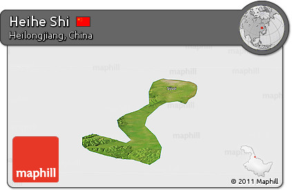 Satellite Panoramic Map of Heihe Shi, single color outside