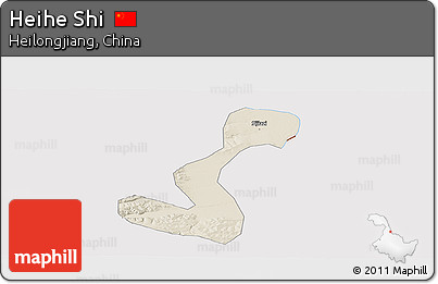 Shaded Relief Panoramic Map of Heihe Shi, cropped outside