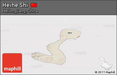Shaded Relief Panoramic Map of Heihe Shi, cropped outside