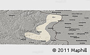 Shaded Relief Panoramic Map of Heihe Shi, darken, semi-desaturated