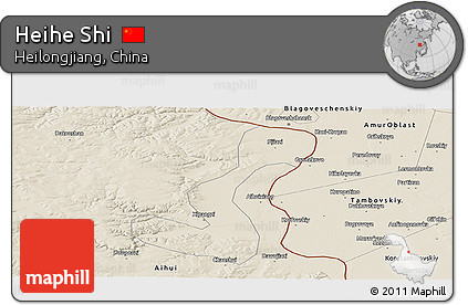 Shaded Relief Panoramic Map of Heihe Shi