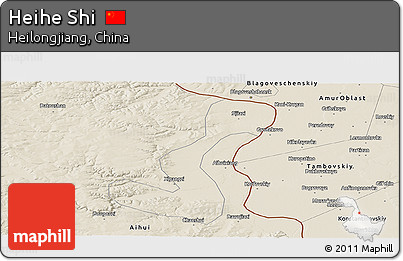 Shaded Relief Panoramic Map of Heihe Shi