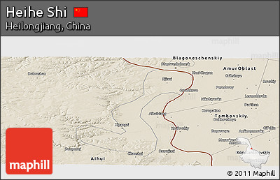 Shaded Relief Panoramic Map of Heihe Shi