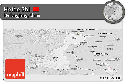 Silver Style Panoramic Map of Heihe Shi