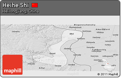 Silver Style Panoramic Map of Heihe Shi