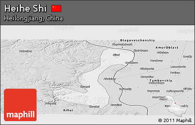 Silver Style Panoramic Map of Heihe Shi