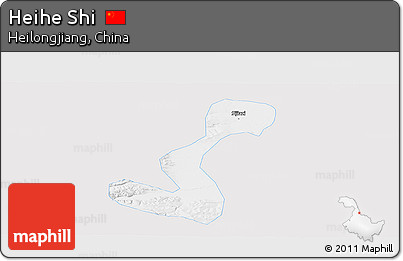 Silver Style Panoramic Map of Heihe Shi, single color outside