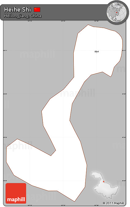 Gray Simple Map of Heihe Shi, cropped outside