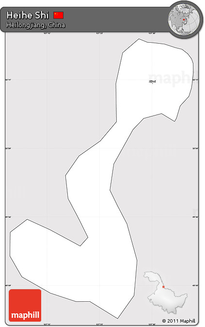 Silver Style Simple Map of Heihe Shi, cropped outside