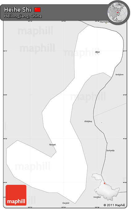 Silver Style Simple Map of Heihe Shi