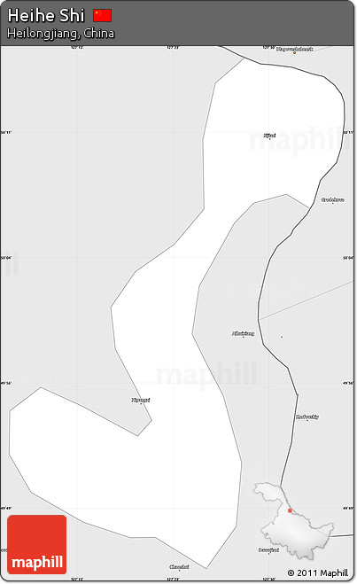 Silver Style Simple Map of Heihe Shi