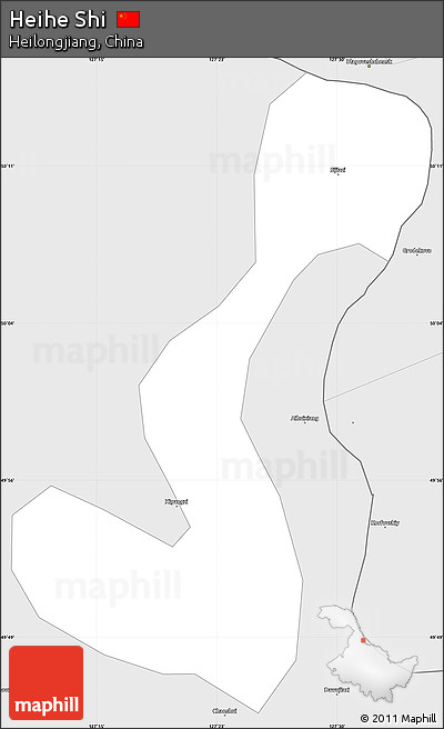 Silver Style Simple Map of Heihe Shi