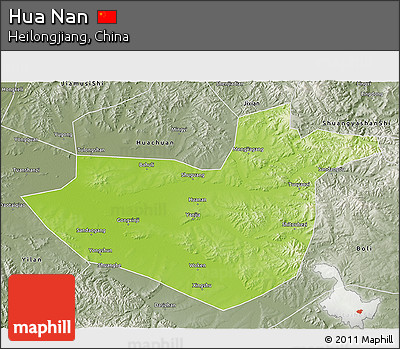 Physical 3D Map of Hua Nan, semi-desaturated
