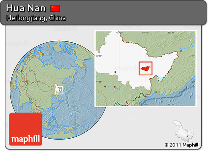Savanna Style Location Map of Hua Nan, highlighted parent region, hill shading