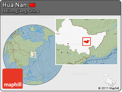 Savanna Style Location Map of Hua Nan, highlighted parent region, hill shading