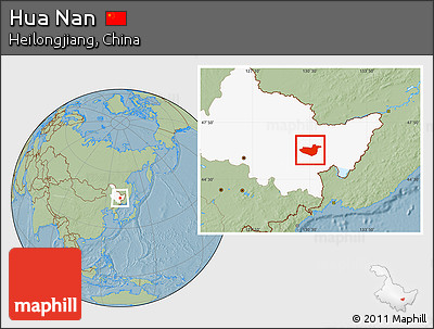 Savanna Style Location Map of Hua Nan, highlighted parent region, hill shading