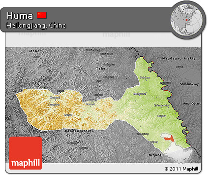 Physical 3D Map of Huma, darken, desaturated
