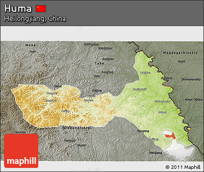 Physical 3D Map of Huma, darken, semi-desaturated