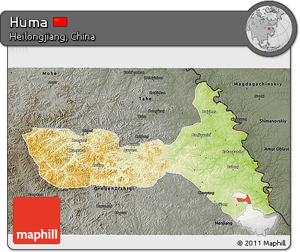Physical 3D Map of Huma, darken, semi-desaturated