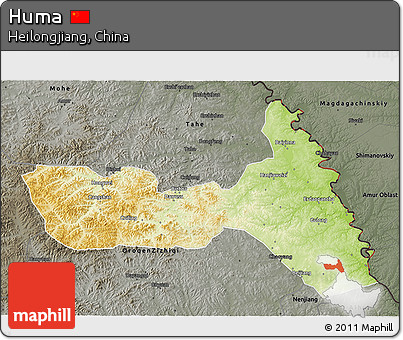 Physical 3D Map of Huma, darken, semi-desaturated