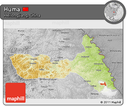 Physical 3D Map of Huma, desaturated