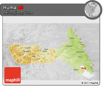 Physical 3D Map of Huma, lighten, desaturated