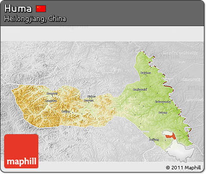Physical 3D Map of Huma, lighten, desaturated