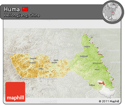 Physical 3D Map of Huma, lighten, semi-desaturated