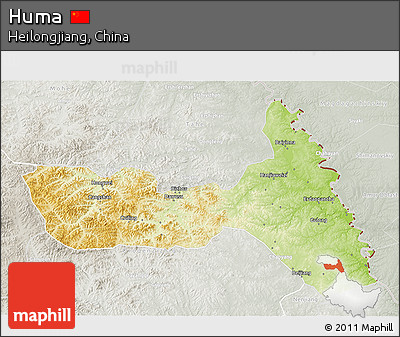 Physical 3D Map of Huma, lighten, semi-desaturated