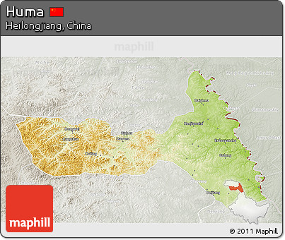 Physical 3D Map of Huma, lighten, semi-desaturated