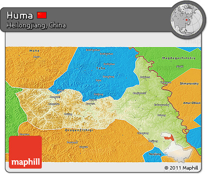 Physical 3D Map of Huma, political outside