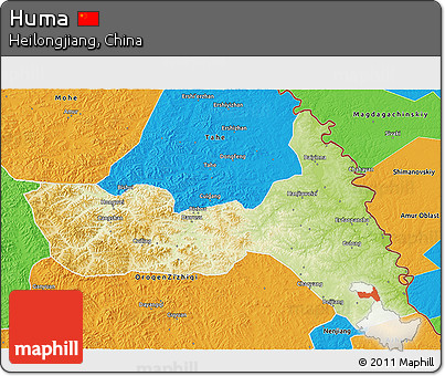 Physical 3D Map of Huma, political outside