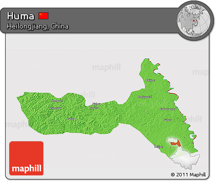 Political 3D Map of Huma, cropped outside