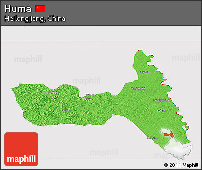 Political 3D Map of Huma, cropped outside