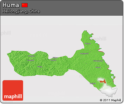 Political 3D Map of Huma, cropped outside