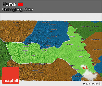 Political 3D Map of Huma, darken