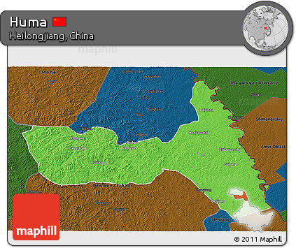Political 3D Map of Huma, darken